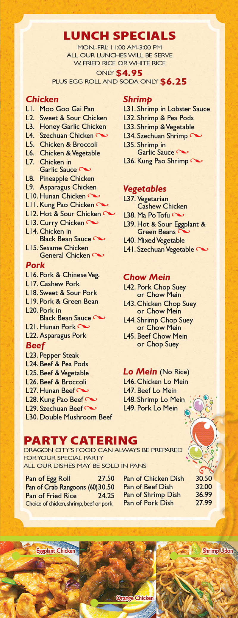 dragon city chinese food menu
